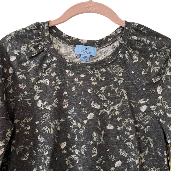 CeCe Crew Neck Floral Puff Sleeve Raglan Top NWT - Picture 2 of 14
